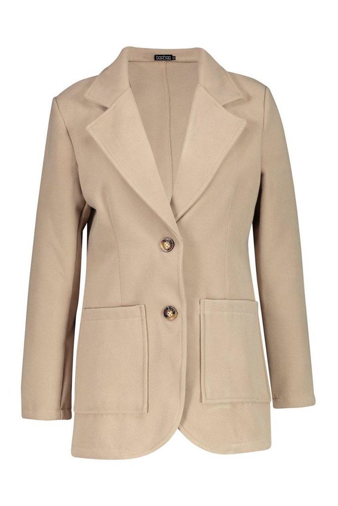 Womens Double Pocket Wool Look Blazer Coat - beige - 12, Beige