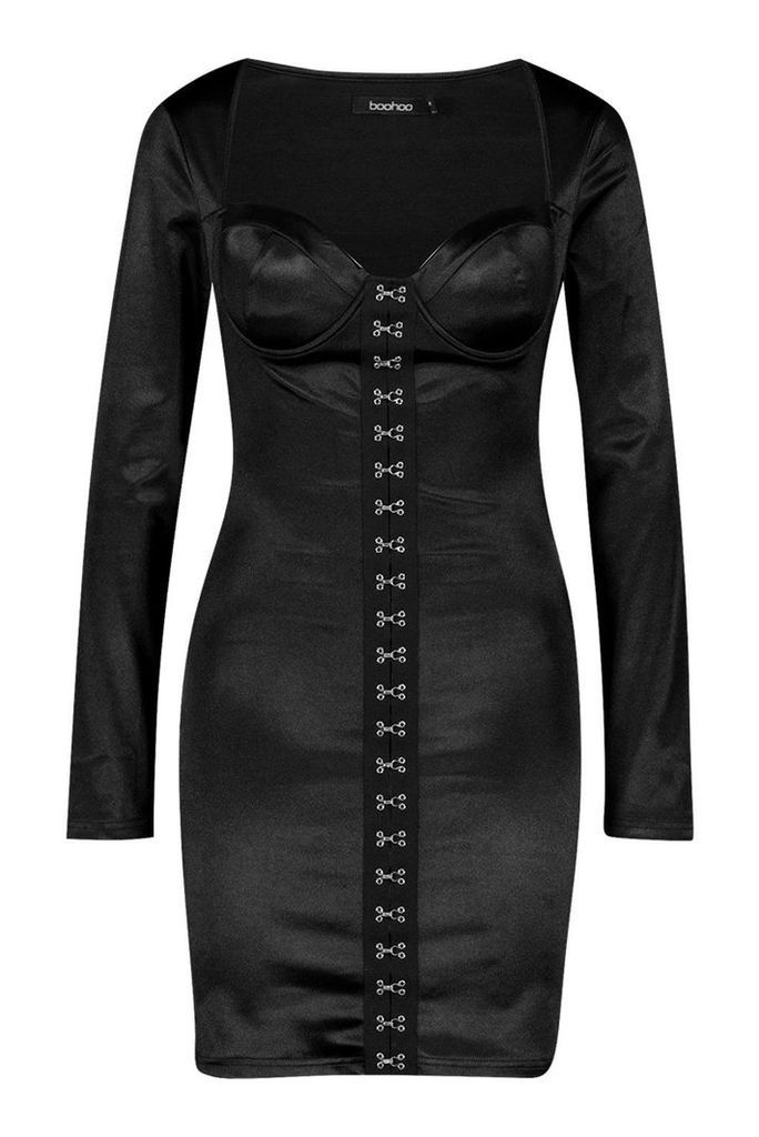 Womens Cup Detail Stretch Satin Bodycon Mini Dress - black - 6, Black