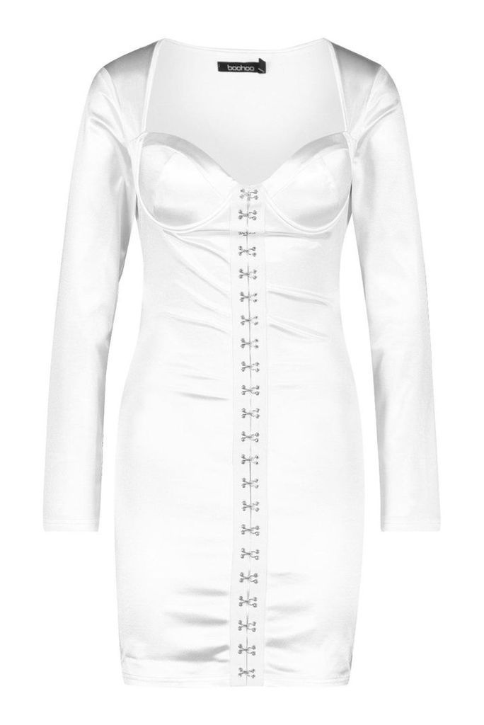 Womens Cup Detail Stretch Satin Bodycon Mini Dress - white - 14, White