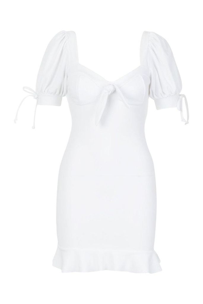 Womens Peasant Sleeve Fitted Dress - white - 16, White