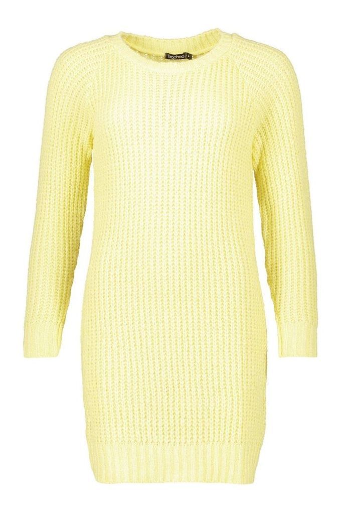 Womens Pastel Soft Knit Jumper Dress - yellow - L, Yellow