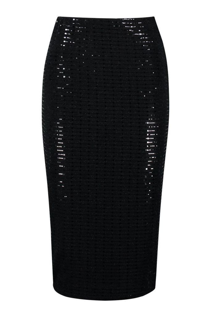 Womens Sequin Effect Midaxi Skirt - black - 8, Black