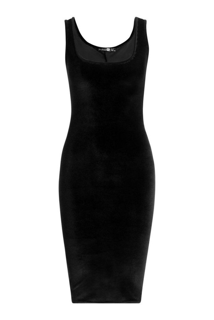 Womens Velvet Longline Neck Midi Dress - black - 10, Black