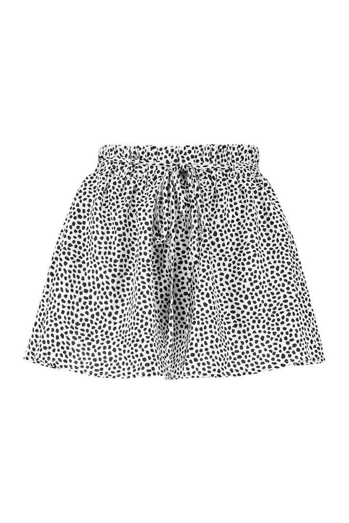 Womens Petite Smudge Spot Print Woven Flippy Shorts - white - 10, White