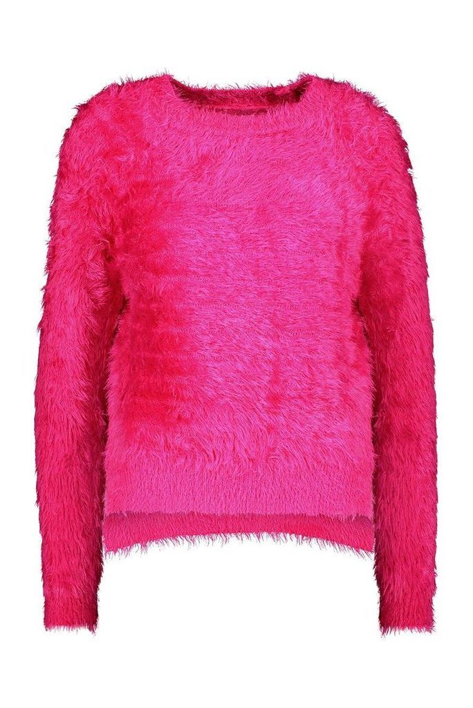 Womens Feather Knit Fluffy Jumper - Pink - M/L, Pink