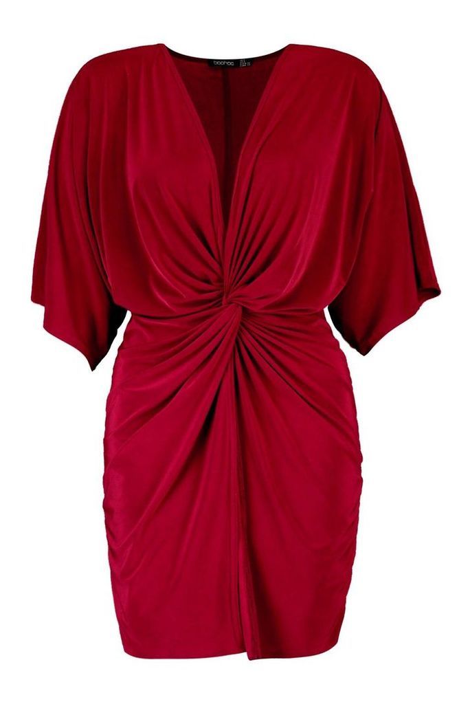 Womens Petite Twist Front Mini Dress - red - 14, Red