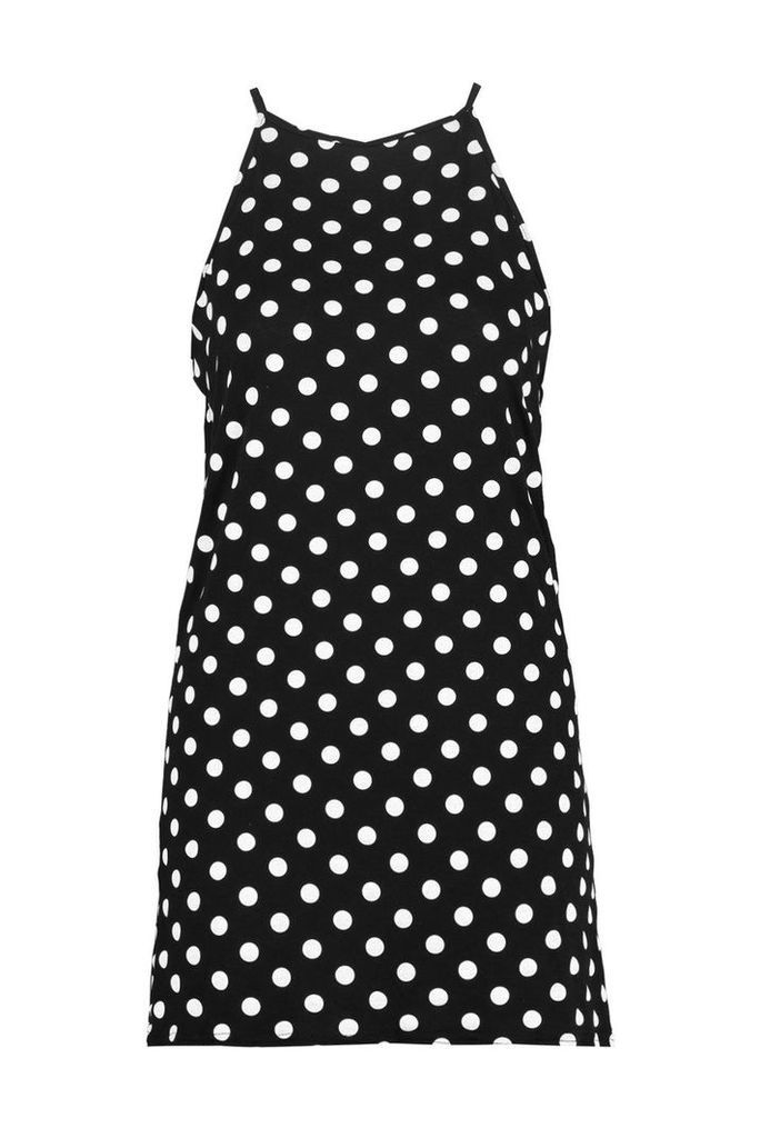 Womens Petite Large Polka Dot Shift Dress - black - 4, Black