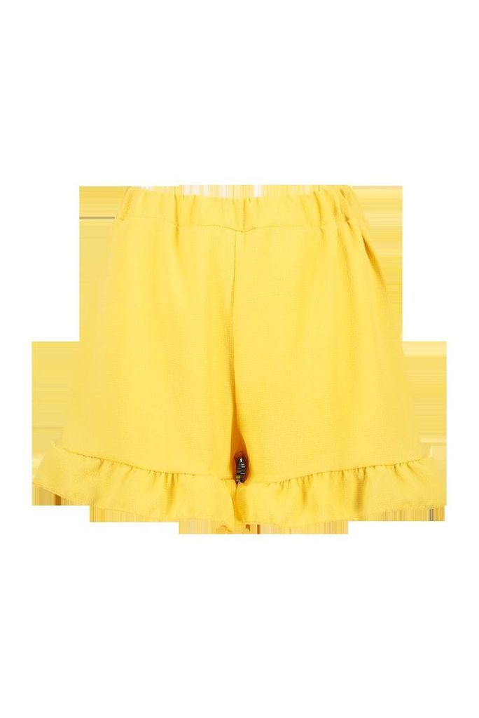 Womens Petite Ruffle Woven Flippy Short - yellow - 10, Yellow