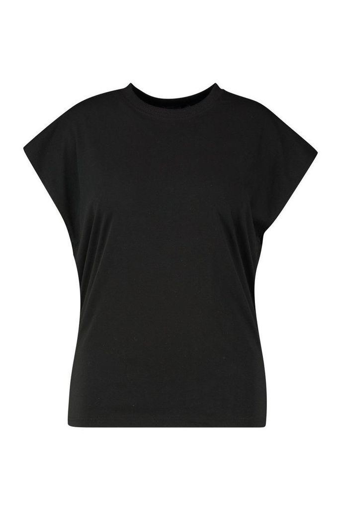 Womens Plus Cotton Rib Neck Cap Sleeve T-Shirt - Black - 18, Black