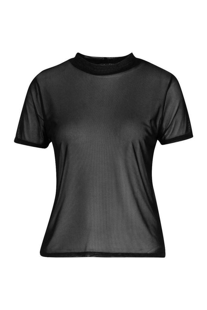 Womens Petite Mesh T-Shirt - black - 14, Black