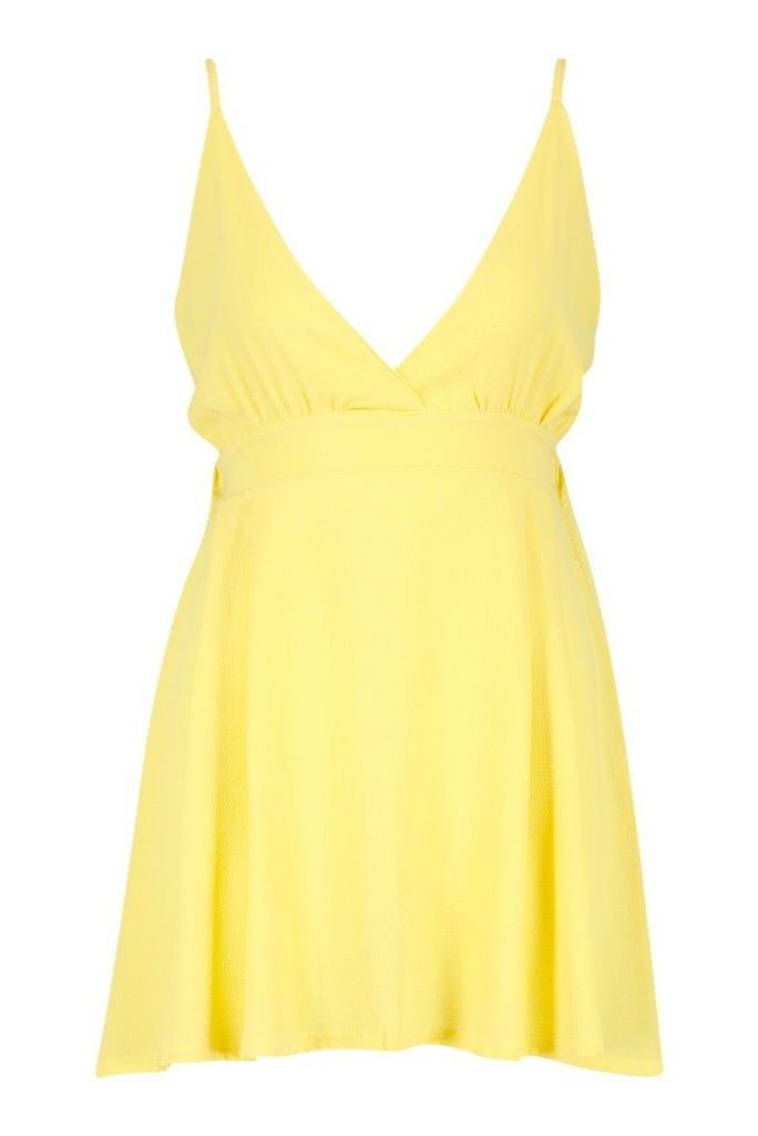 Womens Petite Woven Plunge Beach Dress - yellow - 10, Yellow