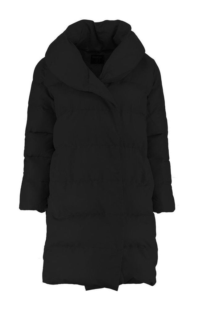 Womens Petite Longline Padded Tie Front Coat - black - 10, Black