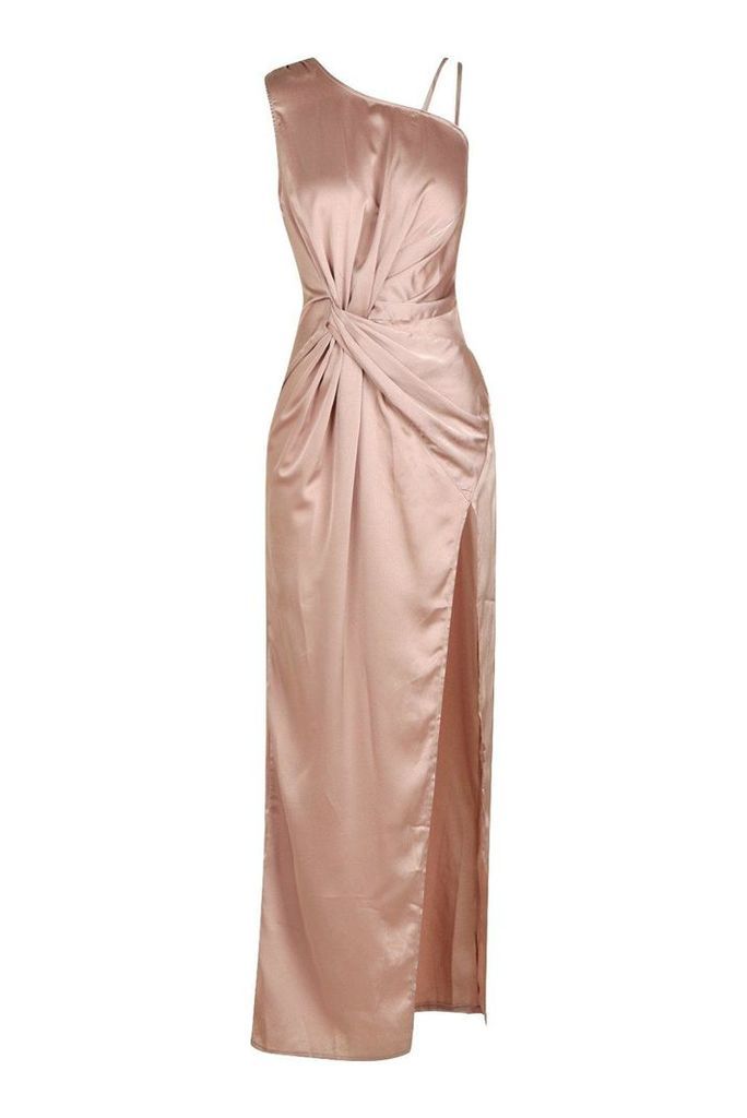 Womens Satin Twist Detail Maxi Dress - beige - 12, Beige