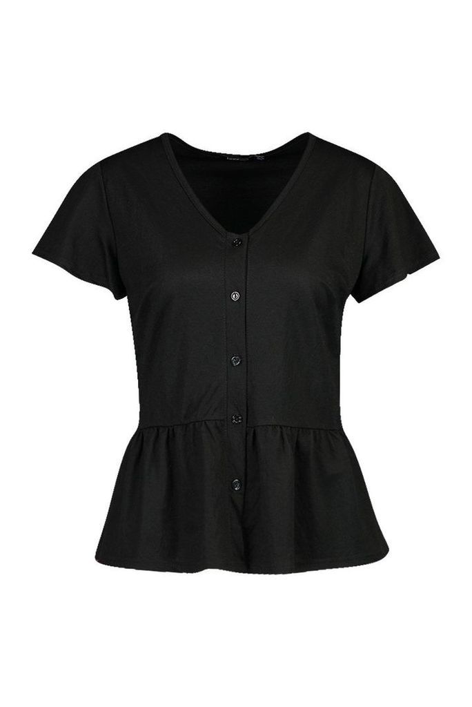 Womens Linen Pep Hem Angel Sleeve Blouse - black - 10, Black