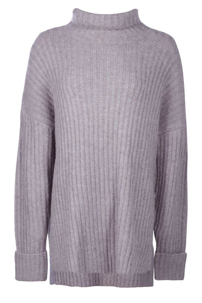 Womens Premium Rib Knit Jumper - grey - S/M, Grey