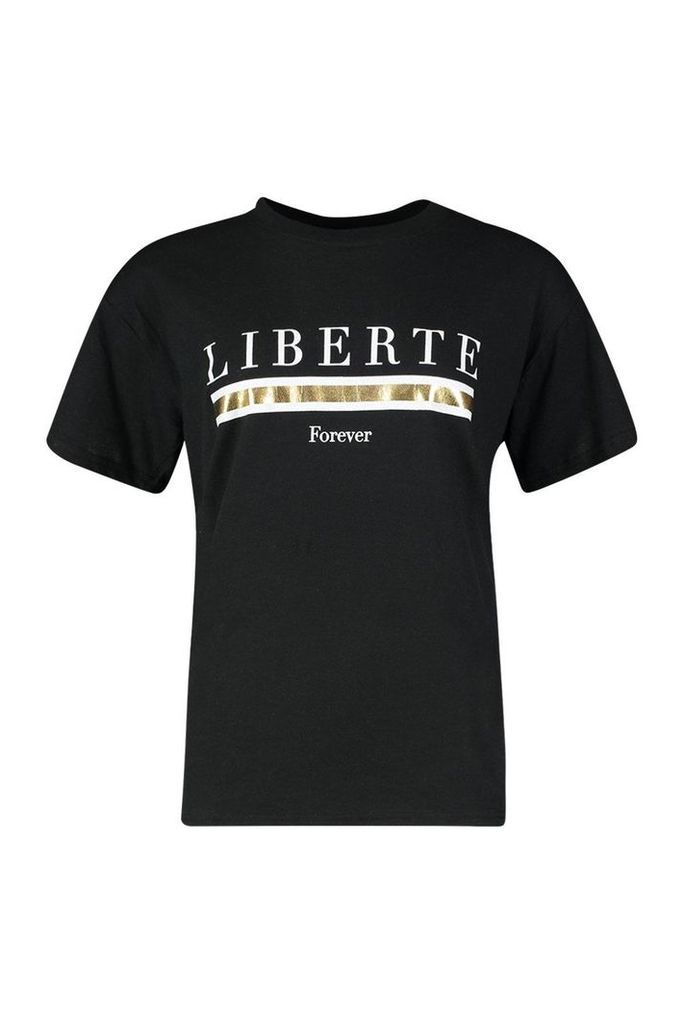 Womens Liberte French Slogan T-Shirt - black - M, Black