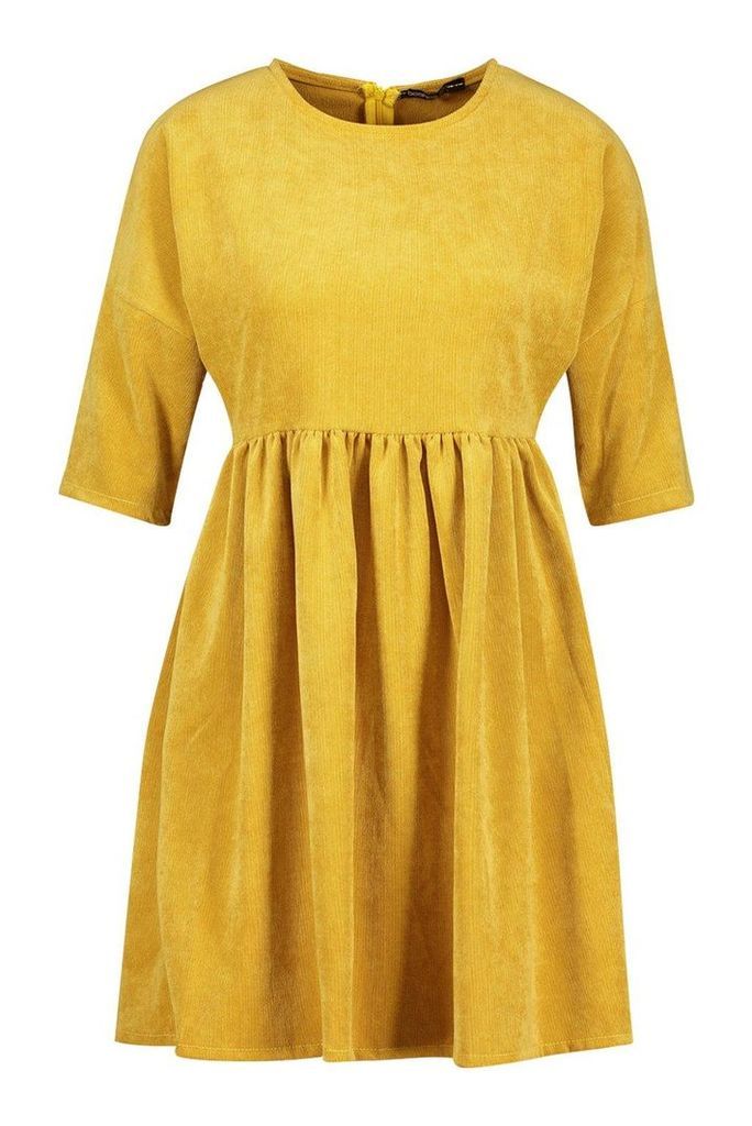 Womens Cord Smock Dress - Yellow - 12, Yellow