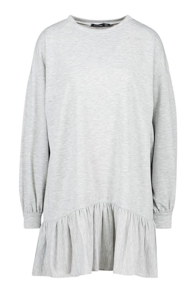 Womens Drop Hem Long Sleeve Sweatshirt Dress - grey - 8, Grey