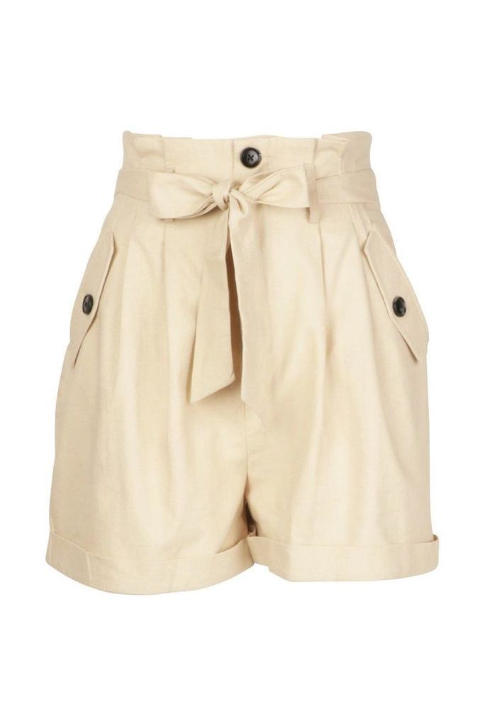 Womens Belted Twill Cargo Shorts - beige - 8, Beige