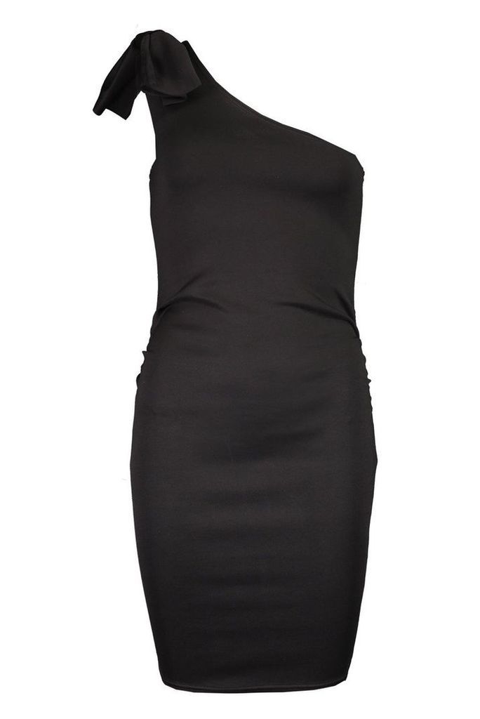 Womens Bow One Shoulder Bodycon Dress - black - 10, Black