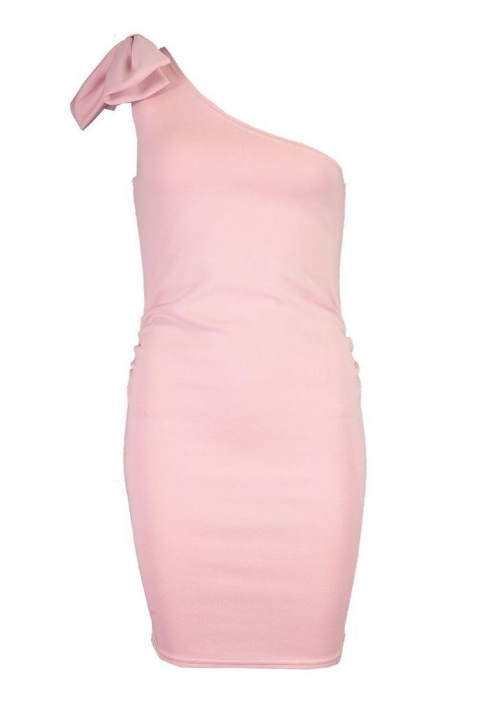 Womens Bow One Shoulder Bodycon Dress - Pink - 16, Pink