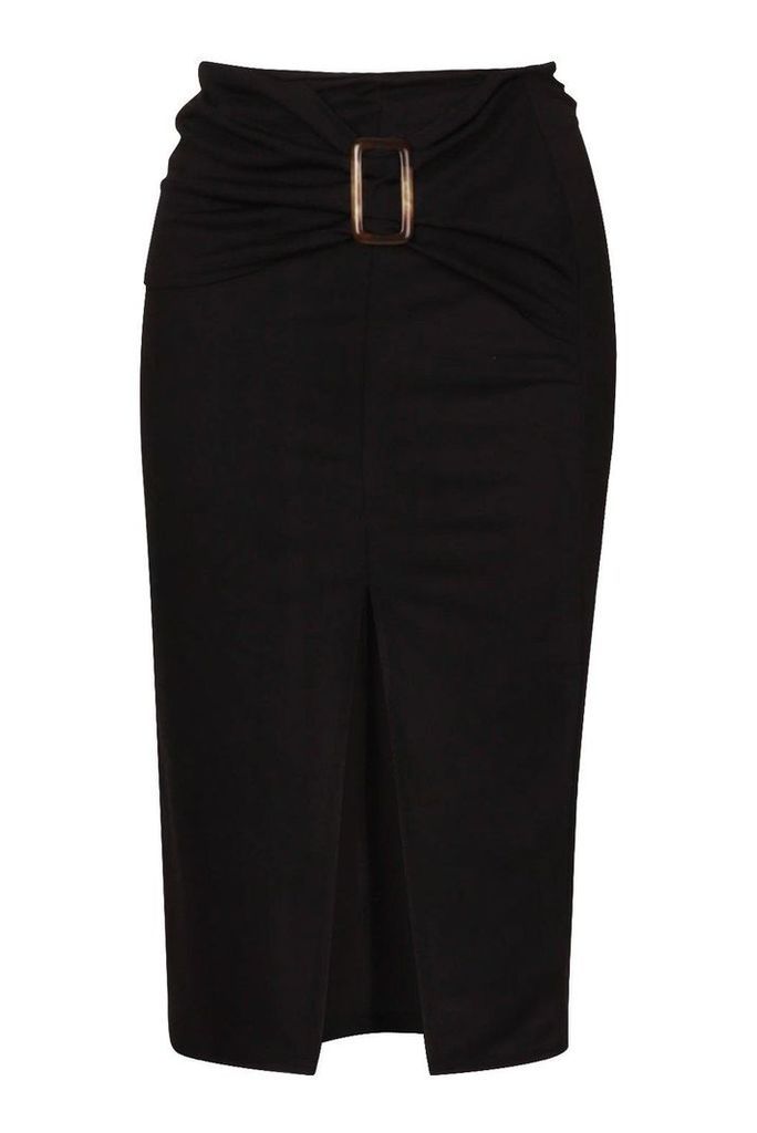 Womens Belted Split Tailored Skirt - black - 10, Black