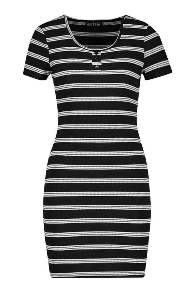 Womens Stripe Ribbed Bodycon Mini Dress - black - 14, Black