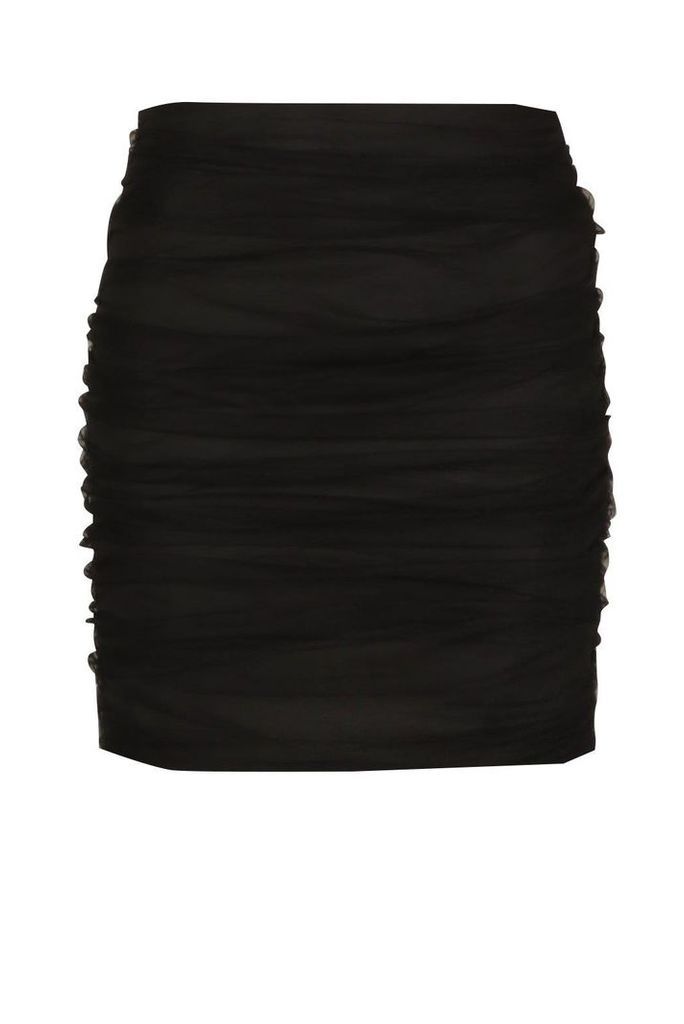 Womens Ruched Organza Mini Skirt - black - 14, Black