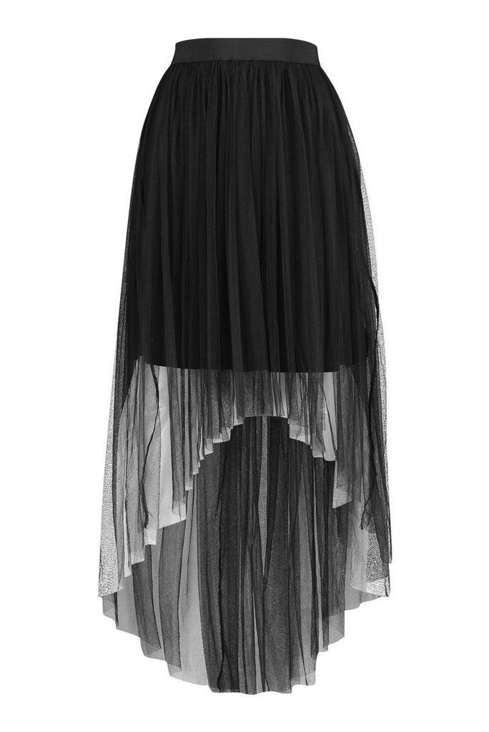Womens Dip Hem Tulle Maxi Skirt - Black - 12, Black