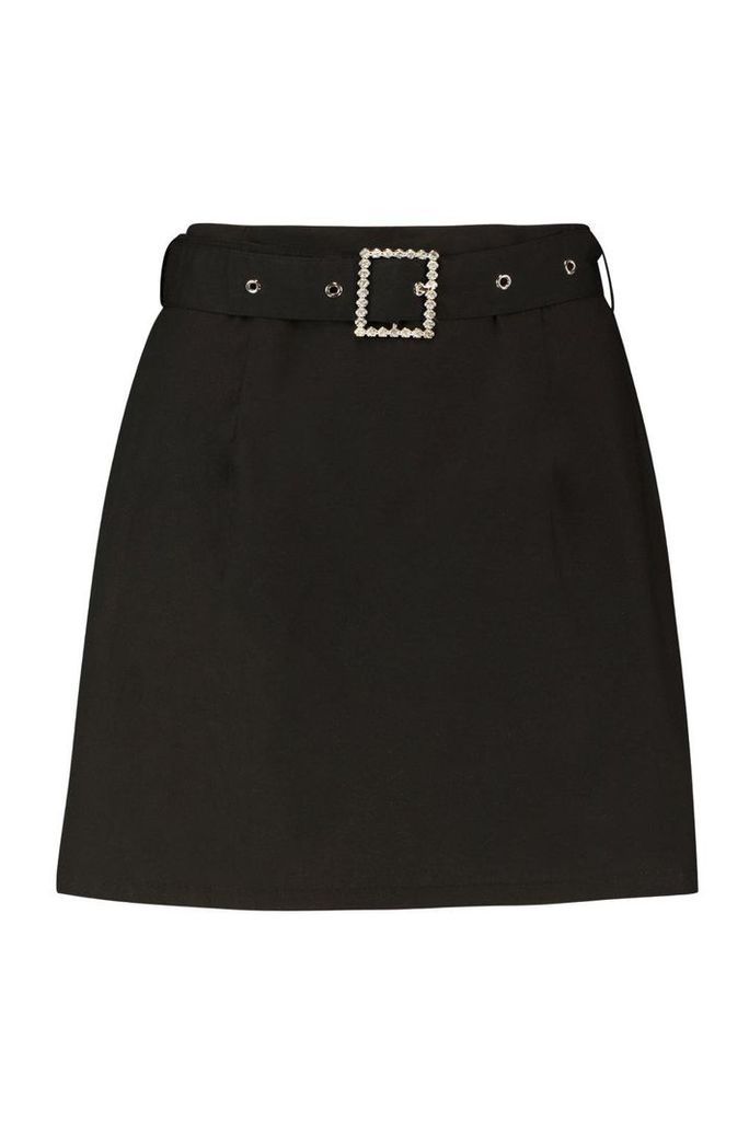 Womens Belted Mini Skirt - black - 6, Black