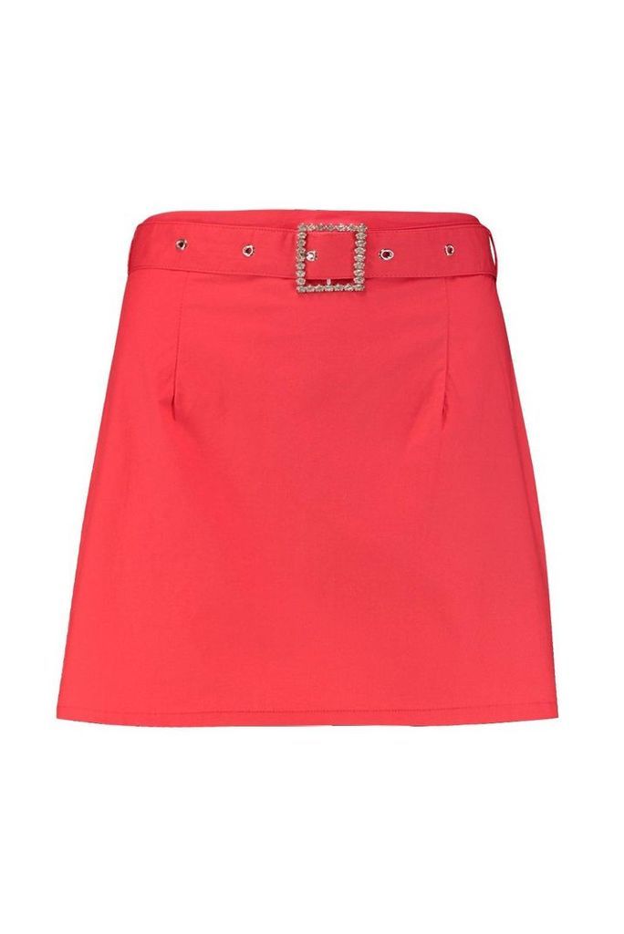 Womens Belted Mini Skirt - red - 12, Red