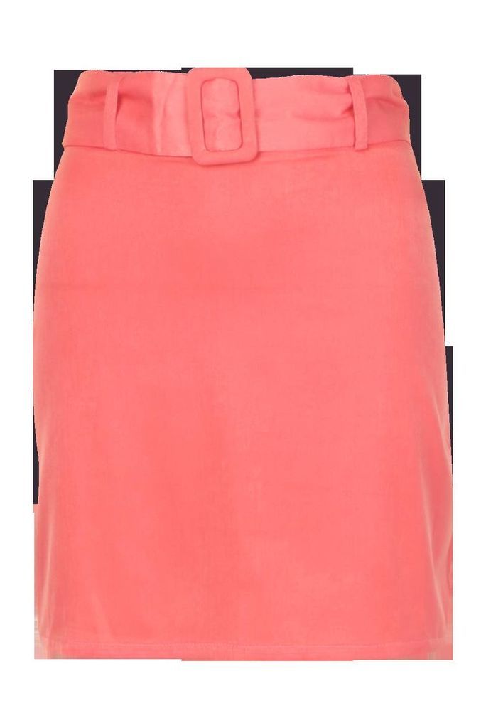 Womens Belted A-Line Mini Skirt - pink - 14, Pink