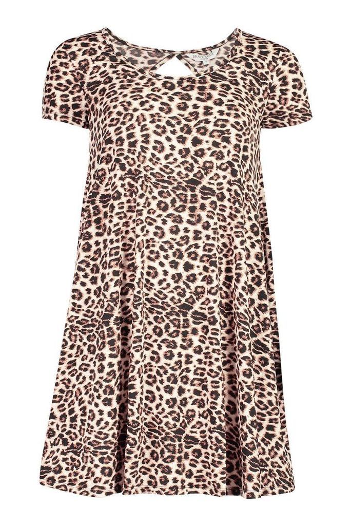 Womens Leopard Print Jersey Swing Dress - multi - XS, Multi
