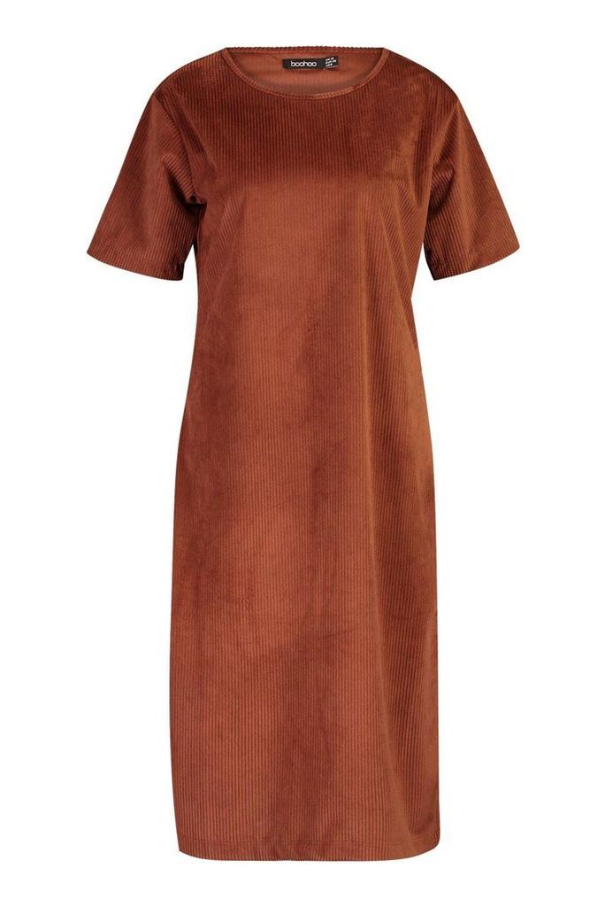 Womens Cord Cap Sleeve Midi Dress - brown - 8, Brown