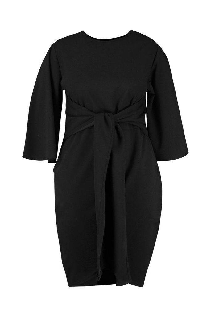 Womens Plus Kimono Sleeve Tie Waist Wrap Dress - black - 26, Black