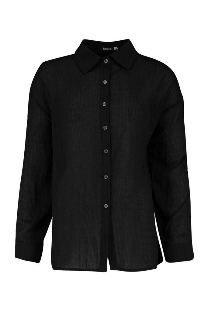Womens Shirred Oversized Shirt - black - 10, Black