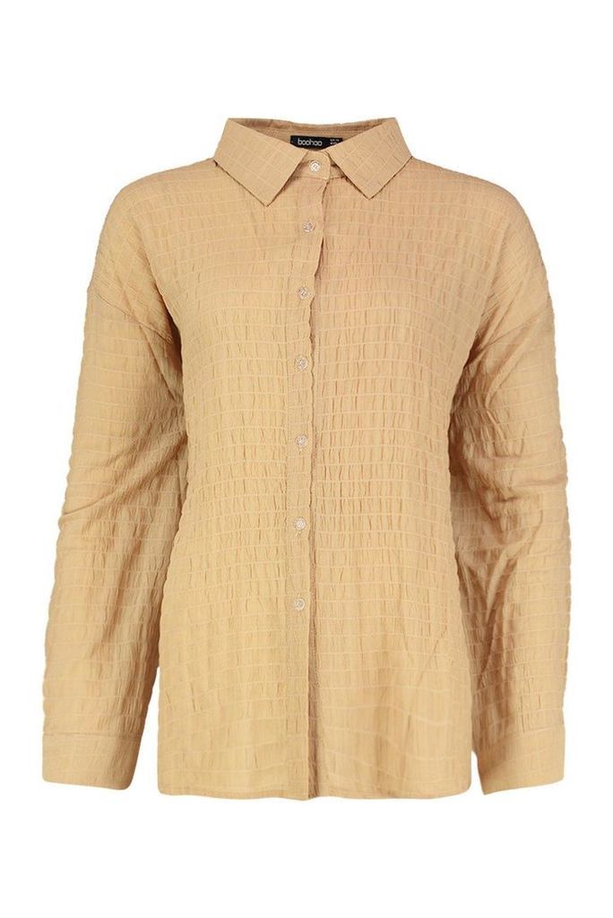 Womens Shirred Oversized Shirt - beige - 10, Beige