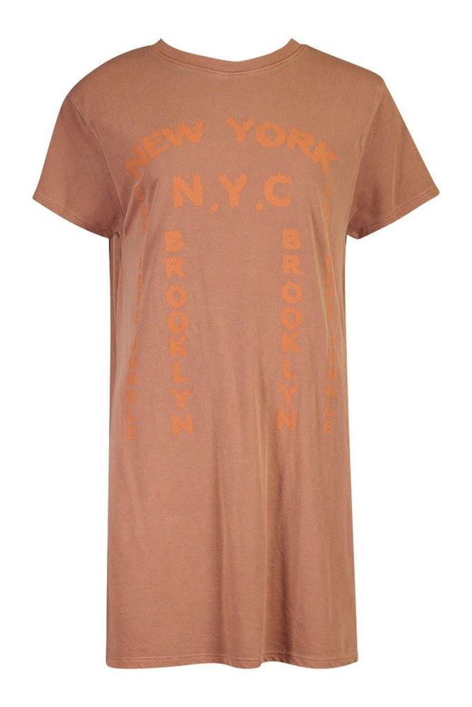 Womens Tonal Printed Washed T-Shirt Dress - brown - 10, Brown
