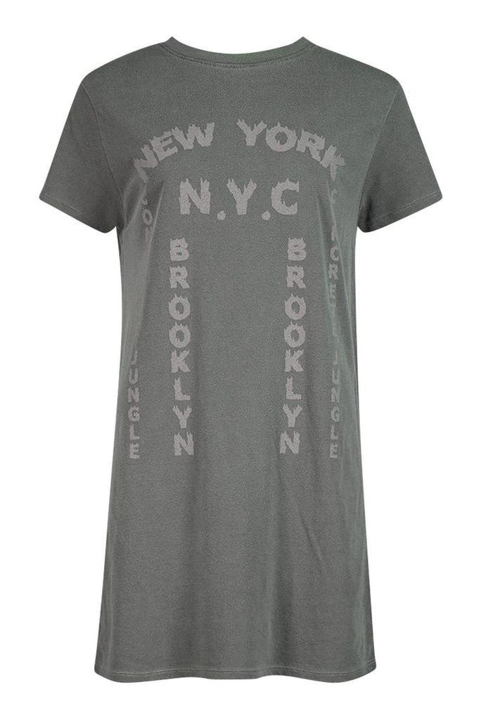 Womens Tonal Printed Washed T-Shirt Dress - grey - 10, Grey