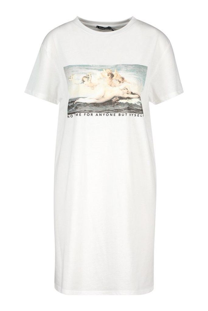 Womens Cherub Meme Printed T-Shirt Dress - white - 10, White