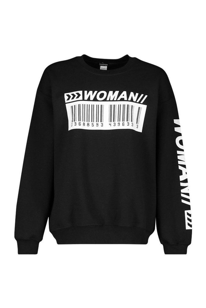 Womens Woman Barcodes Print Sweatshirt - Black - M, Black