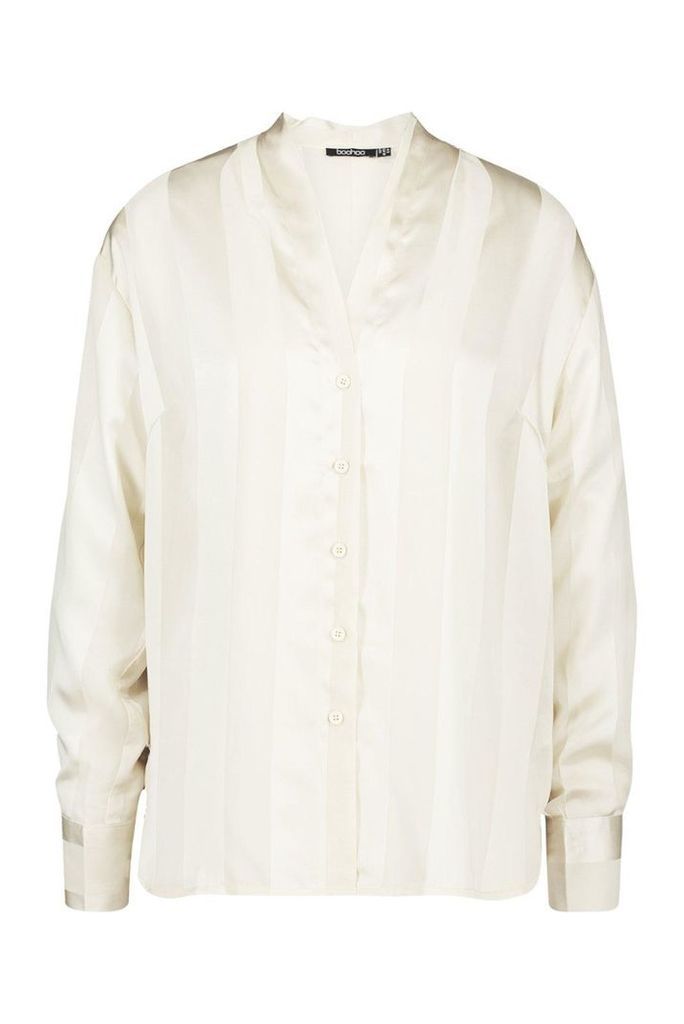 Womens Satin Stripe Button Through Blouse - White - 10, White