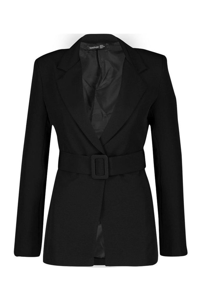 Womens Self Belt Detail Tailored Blazer - black - 10, Black