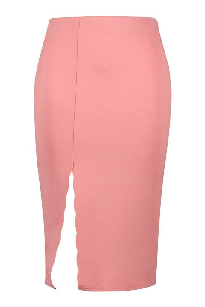 Womens Plus Scuba Scallop Split Midi Skirt - pink - 24, Pink