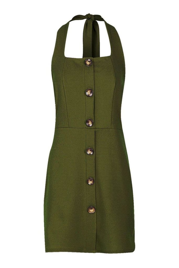 Womens Horn Button Square Neck Shift Dress - green - 12, Green