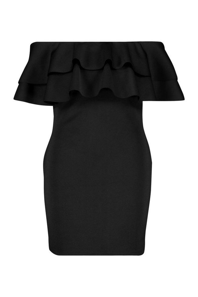 Womens Plus Bardot Ruffle Mini Dress - black - 18, Black
