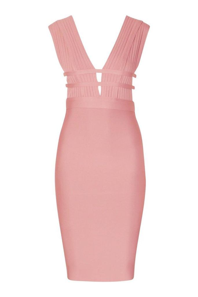Womens Petite Sculpting Bandage Strappy Midi Dress - pink - 10, Pink