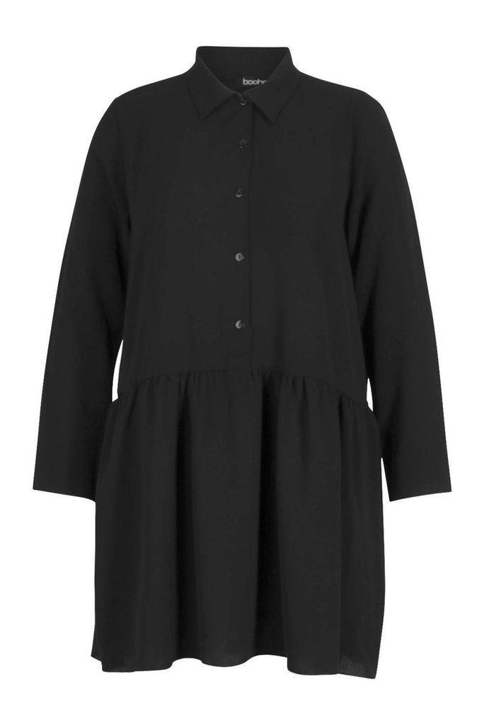Womens Plus Peplum Hem Shirt Dress - black - 18, Black