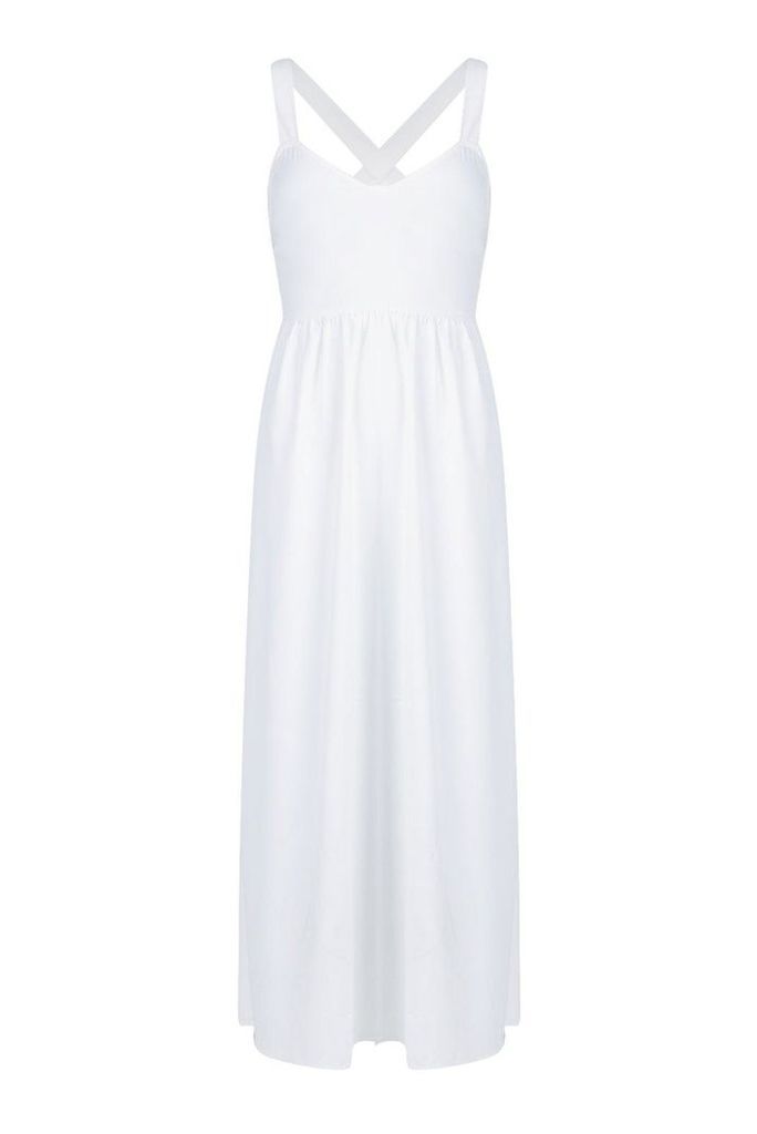 Womens Petite Cross Back Split Hem Maxi Dress - white - 8, White