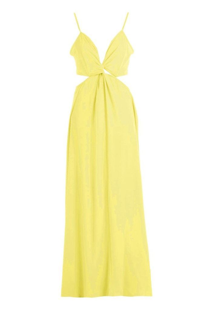 Womens Knot Front Tie Back Maxi Dress - yellow - 14, Yellow